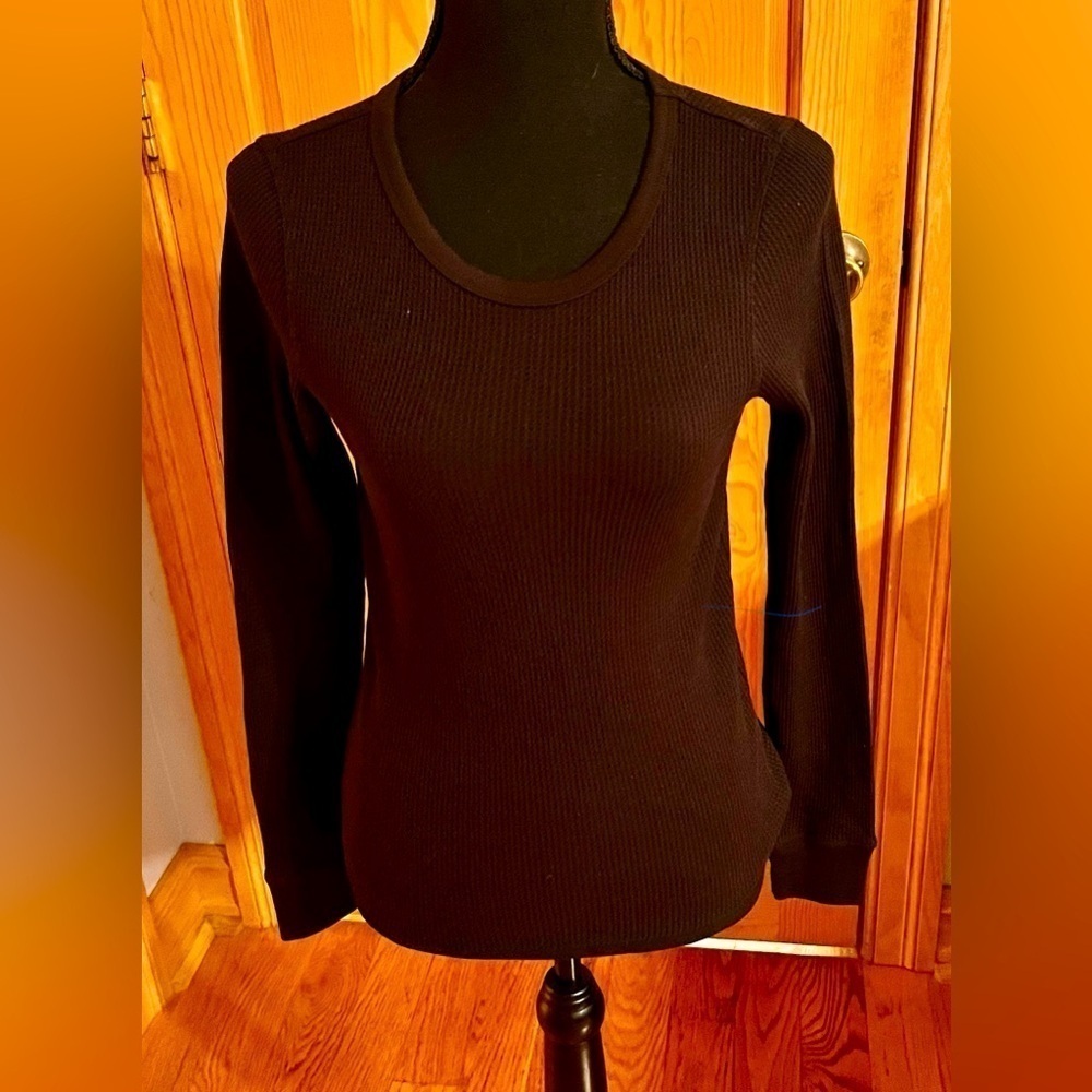American Eagle Black Waffle Knit Crew Neck Long Sleeve Top Size Small Gorpcore